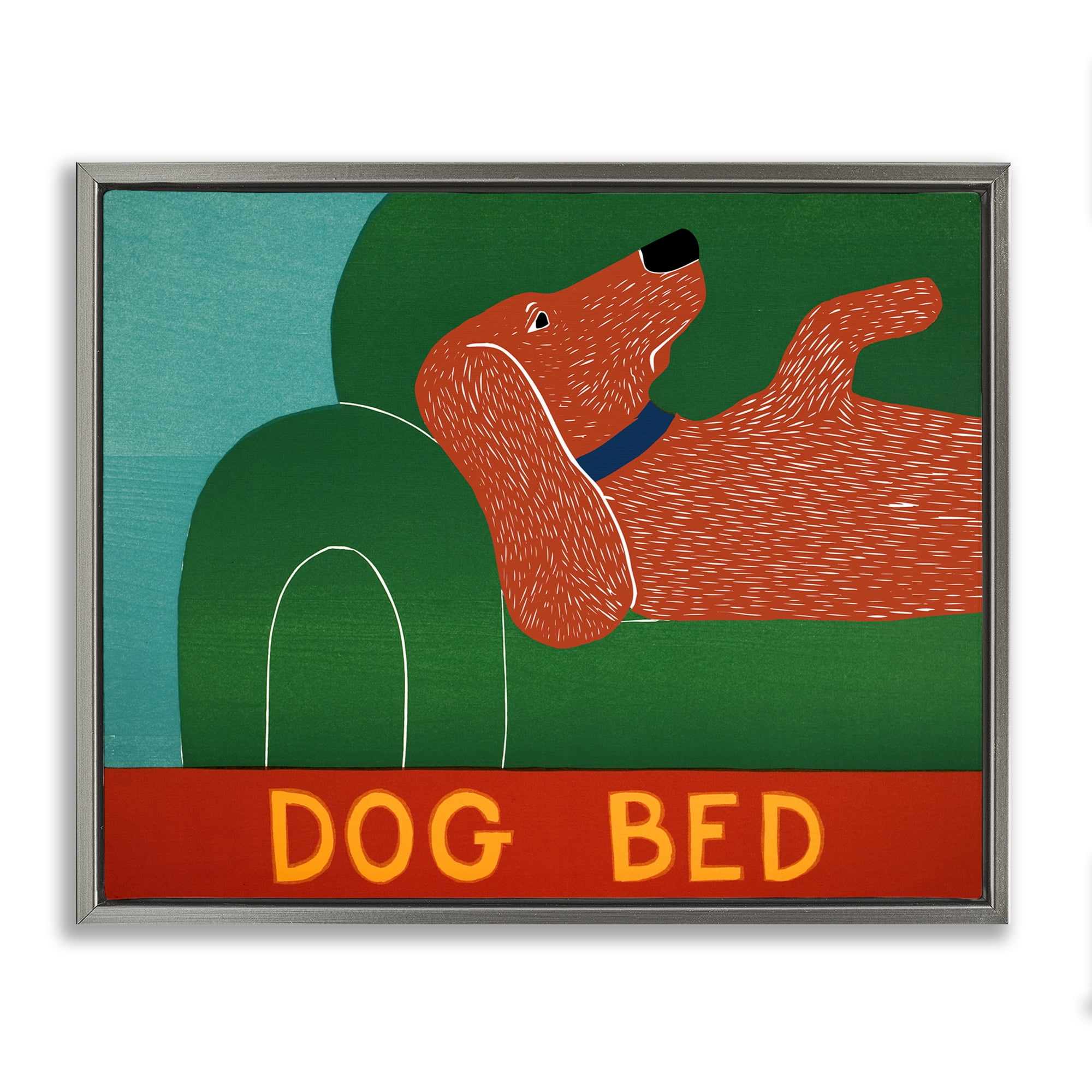 Dog Bed Couch Gray Framed Floater Canvas Wall Art, design by Stephen Huneck