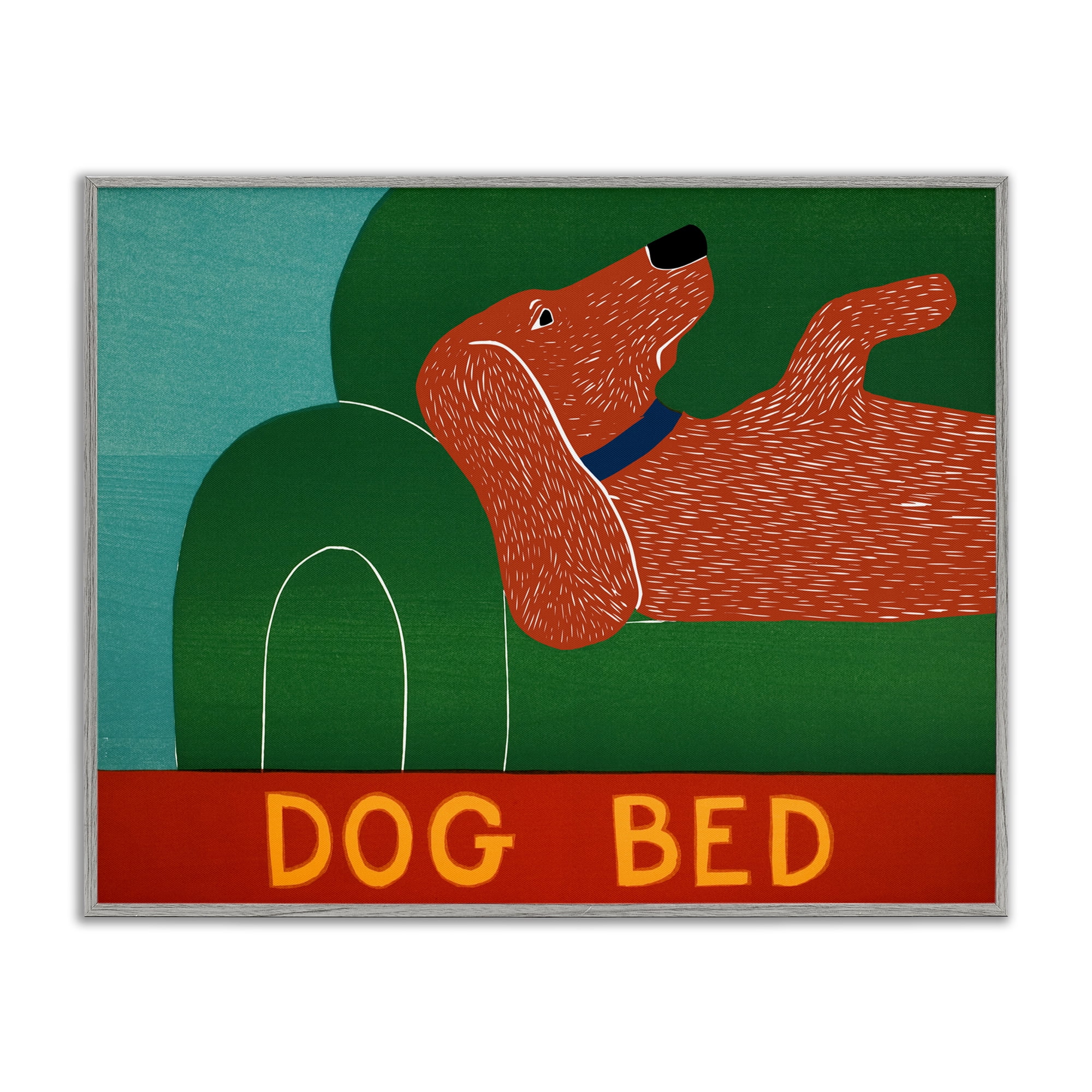 Dog Bed Couch Gray Framed Giclee Art, design by Stephen Huneck