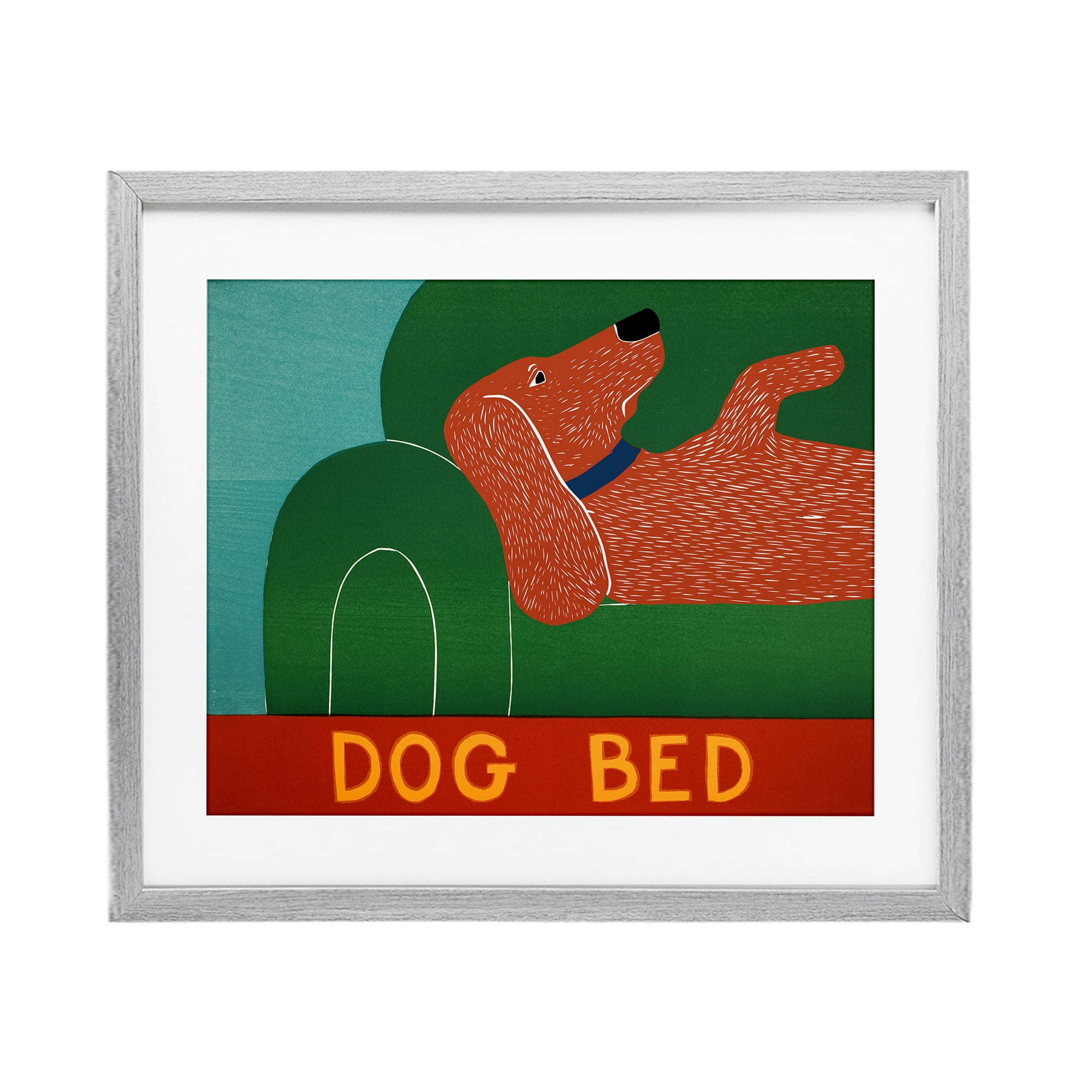 Dog Bed Couch Gray Framed Print Under Glass, design by Stephen Huneck