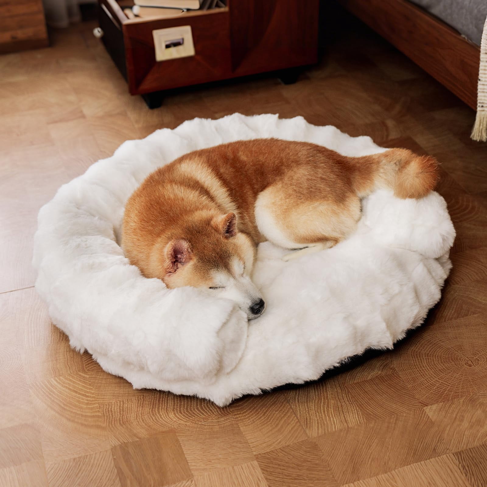 Dog Bed Couch Sofa For Small Medium Dogs And Cats Round Plush Pet Washable Puppy With Removable Cover Furniture Indoor Pets 30 X 30 9 White