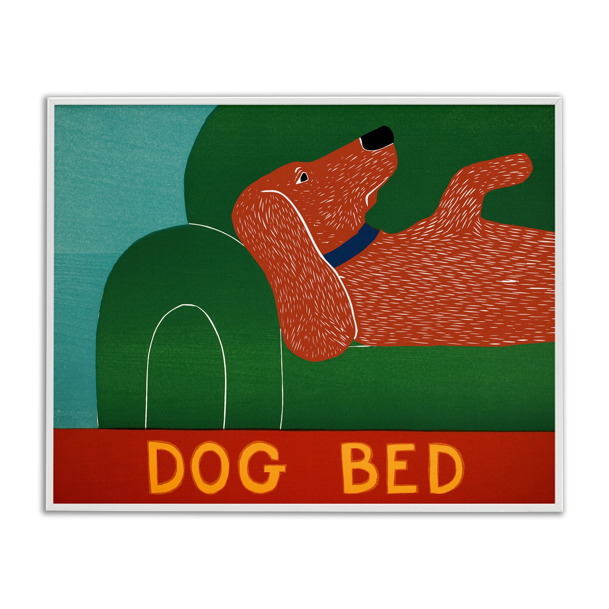 Dog Bed Couch White Framed Giclee Art, design by Stephen Huneck