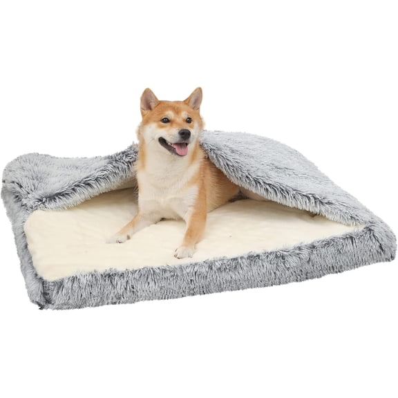 Dog Bed with Cover Cave, Orthopedic Dog Bed with Blanket, 33.5 * 27.6'' Rectangle Pet Crate Cozy Cuddler Mat, Anti-Anxiety Memory Foam Calming Pad for Puppy Cat with Removable Washable Cover