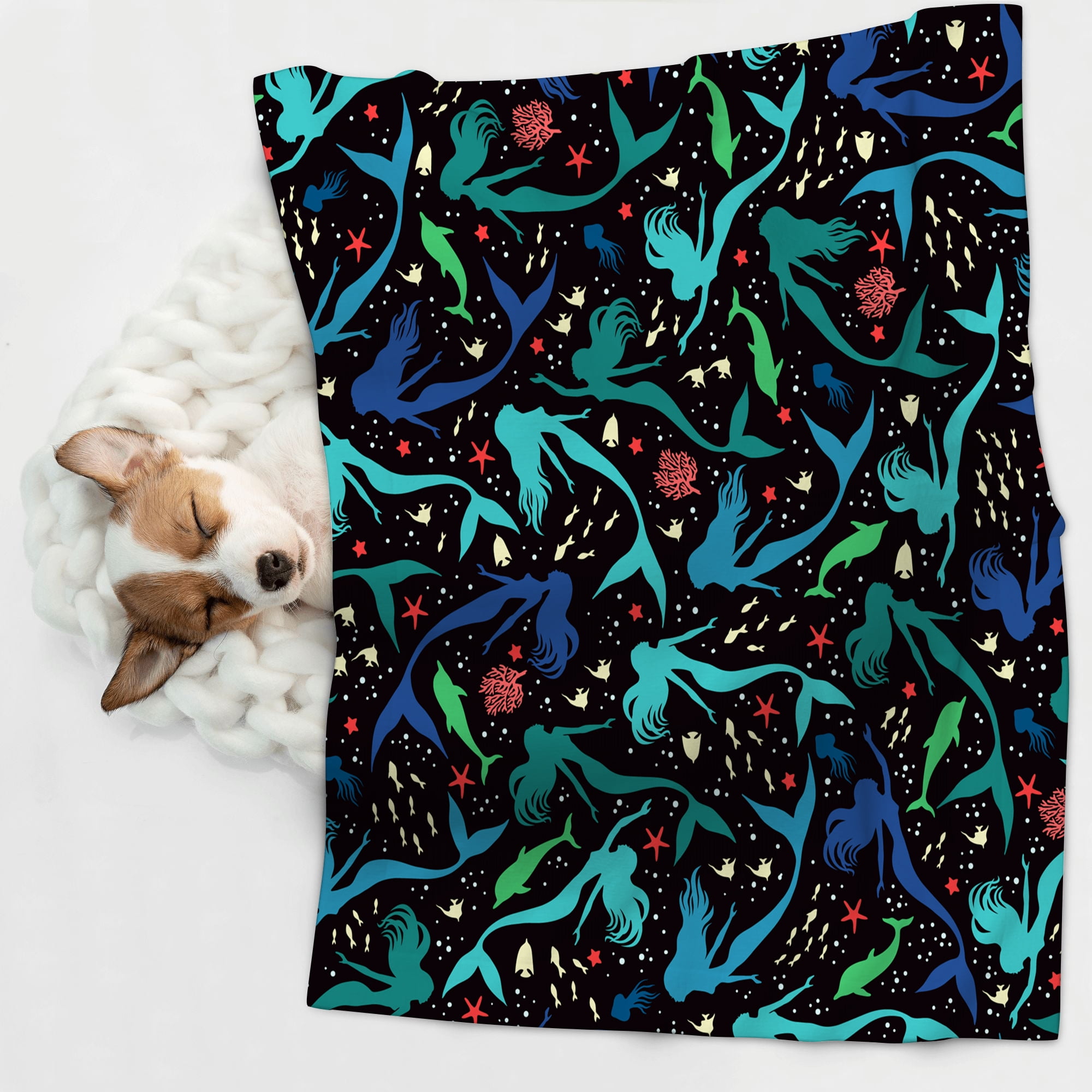 Dog Bed Cover and Pet Blanket Silhouettes Of Swimming Mermaids Sofa Pet