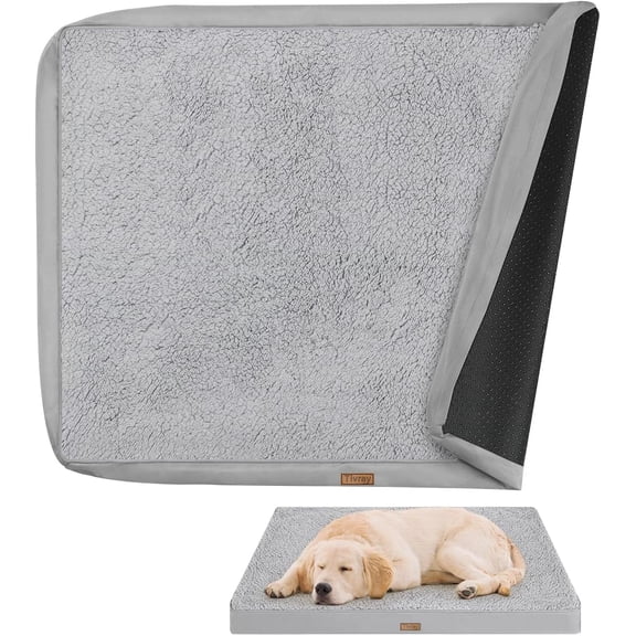 Dog Bed Cover, Washable Replacement Large Dog Bed Sheet with 3-Sided Continuous Zipper, Waterproof Liner, Soft Plush, Pet Mattress Fluffy Protector, 36x27x3 inch - L, Cover Only Grey