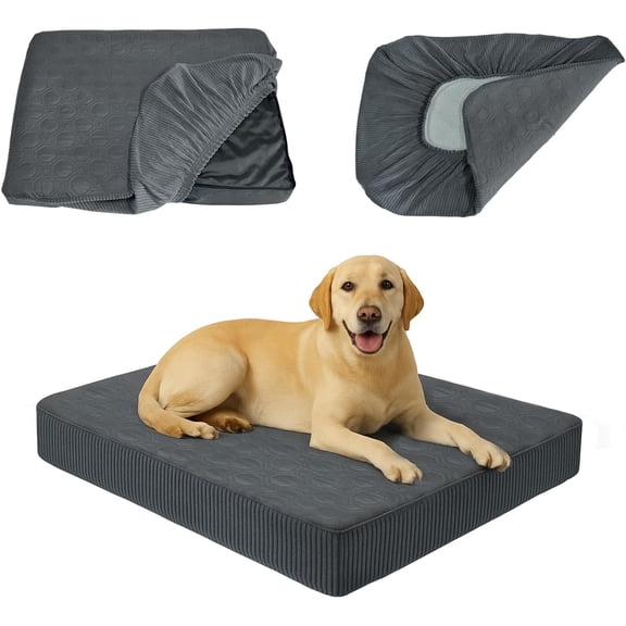 Dog Bed Cover Waterproof, Non-Slip Rectangular Pet Bed Protector for Dogs & Cats, Removable Washable Puppy Bed Sheet Replacement, 30"x24"x8",Gray,1Pc,Cover Only