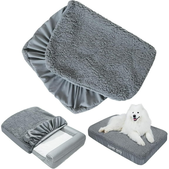 Dog Bed Covers 2 Pack Soft Plush Replacement Washable, Waterproof Pet Mattress Bed Liner Grey 41x29 Inches, for Dog/Cat, Cover Only