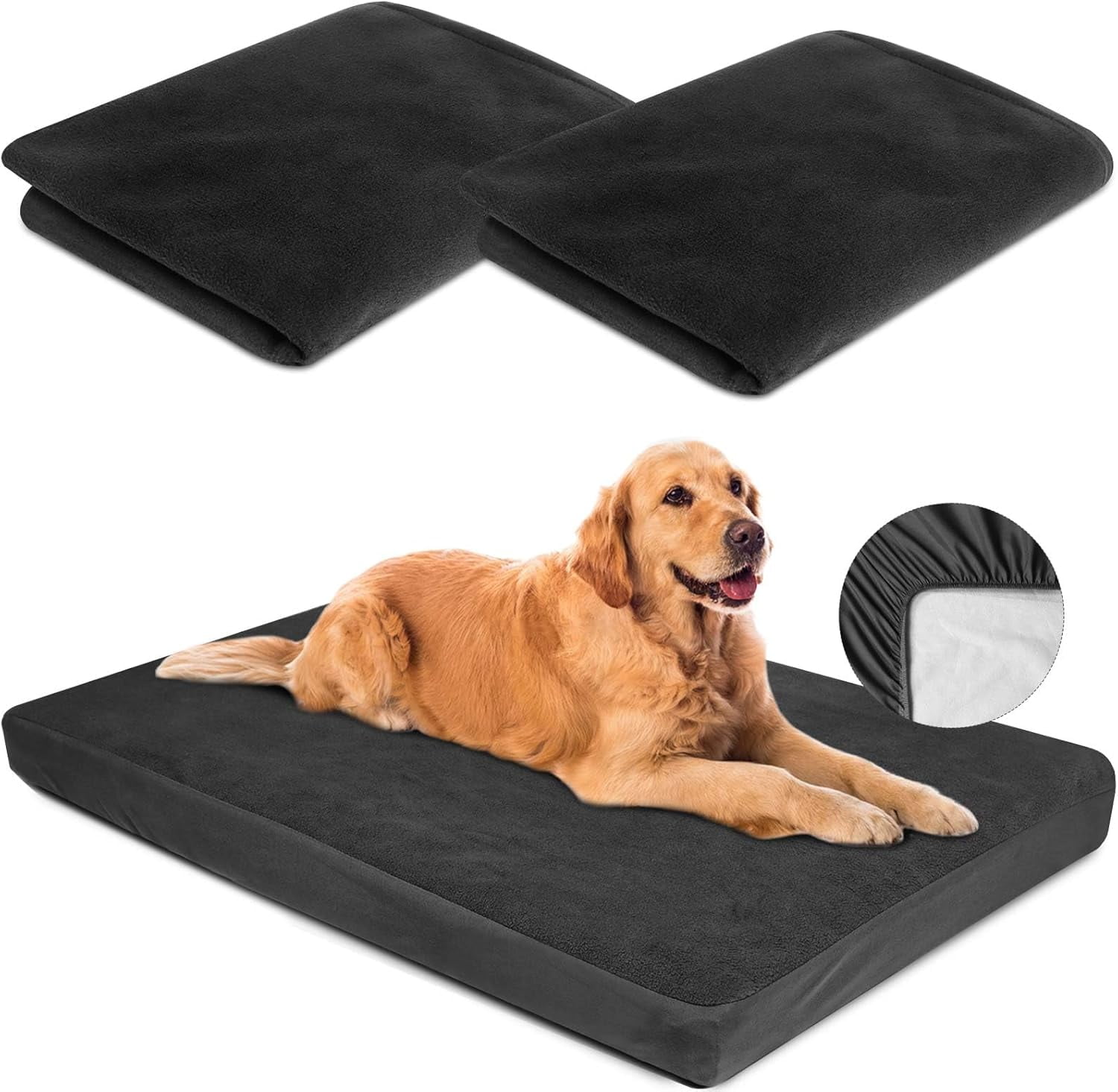 Dog Bed Covers Replacement Washable 100% Waterproof Soft Dog Bed Sheet Black 2 Pack 36" x 23" S