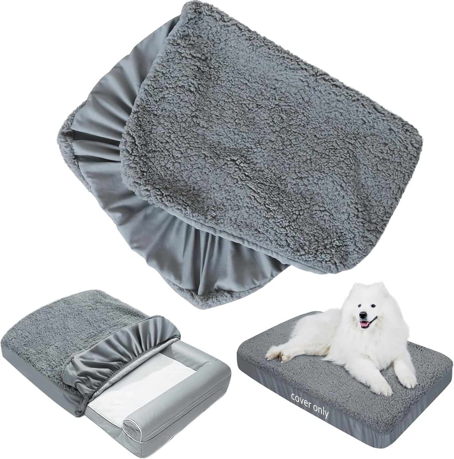 Dog Bed Covers Soft Plush Replacement Washable, Waterproof Dog Bed Liner Grey, Pet Mattress Cover 30x20 Inches, Cover Only