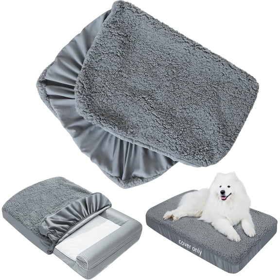 Dog Bed Covers Soft Plush Replacement Washable, Waterproof Dog Bed Liner Grey, Pet Mattress Cover 30x20 Inches, Cover Only