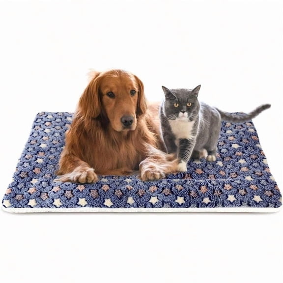 Dog Bed Crate Pad Ultra Soft Pet Bed With Cute Star Print Washable Crate Mat For Large Medium Small Dogs Reversible Fleece Dog Crate Kennel Mat Cat Bed Liner 41 X 29 Inch Dark Blue