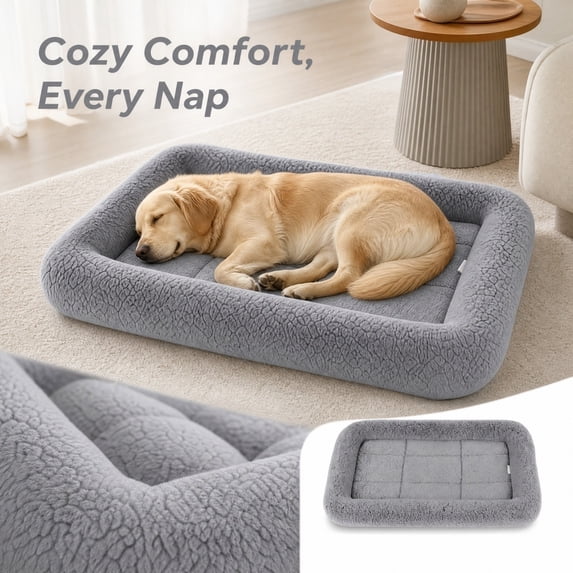 Dog Bed for Crate Washable Medium Dog Bed 24 Inch Washable Dog Bed Bolster Dog Bed Pad for Dog Crate Soft Plush Comfort Pet Mattress for Medium Dogs Gray, 1 Pack