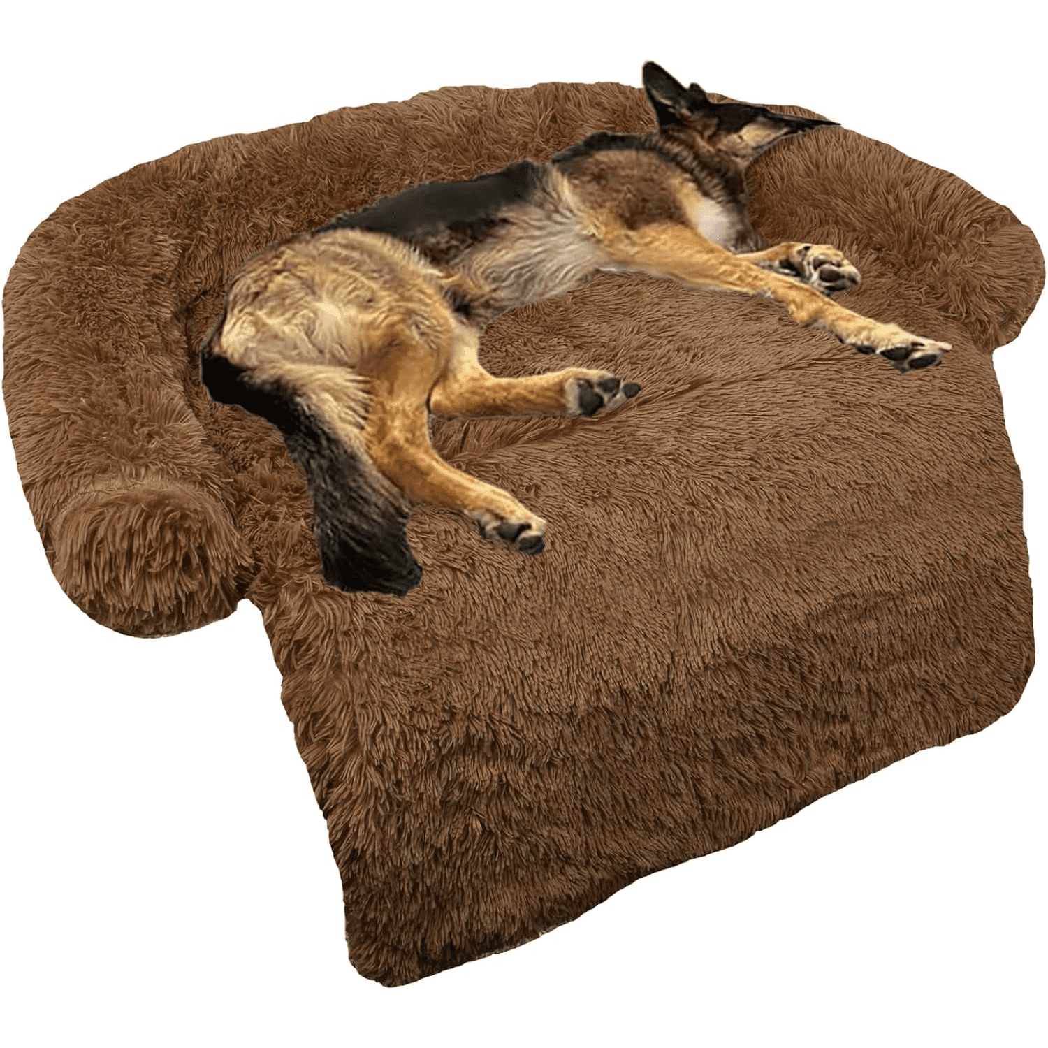 Dog Bed Fluffy Plush Dog Mat for Furniture Protector with Removable Washable Cover for Large Medium Small Dogs and Cats (Large, Brown)