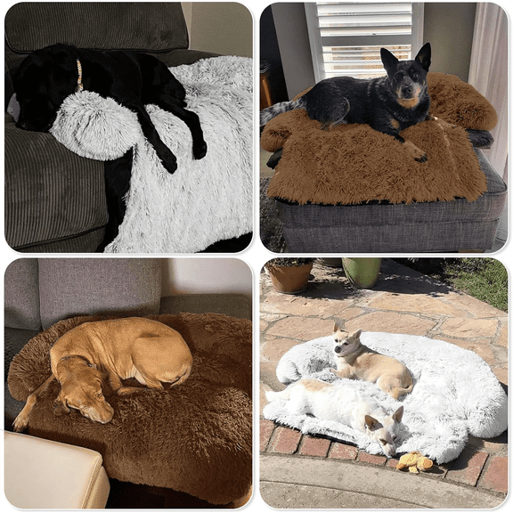 Dog Bed Fluffy Plush Dog Mat for Furniture Protector with Removable Washable Cover for Large Medium Small Dogs and Cats (Large, Brown)