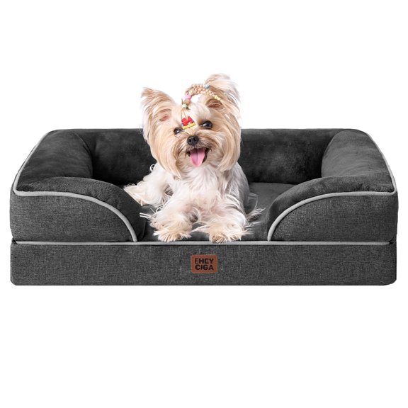 Dog Bed For Small Dogs  Waterproof Memory Foam Pet Beds With Sides Non-slip Bottom And Egg-crate Medium Couch Washable Removable Cover Dark Grey