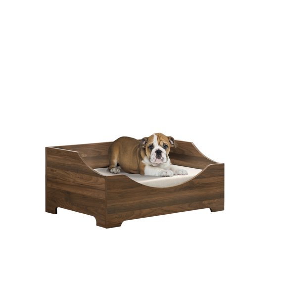 Dog Bed Gibson 36" Brown Alder Wood Finish 36" Wide Modern Comfy Pet Bed with Cushion,Large Dog Bed