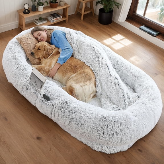 Dog Bed Human Dog Bed, Washable Faux Fur Dog Bed for People Doze Off, Napping Orthopedic Dog Bed,71''x45''x14'' Size Fits You and Pets (Grey) - Blankets and Pillows NOT INCLUDED,Orthopedic Dog Bed