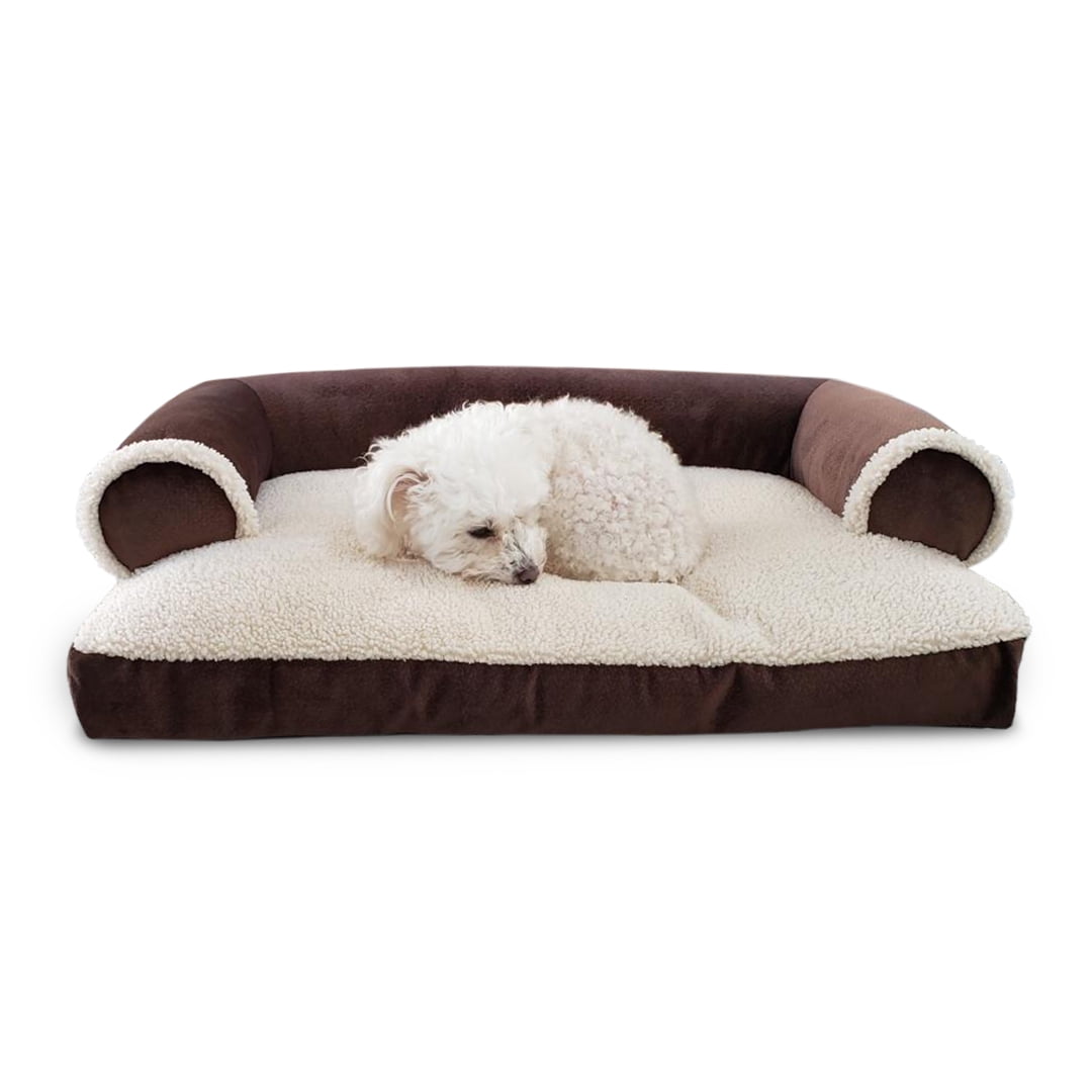 Dog Bed King Medium, Brown Sofa Style Sherpa Dog Pet Bed For Small and
