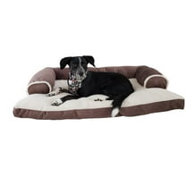 Dog Bed King X-Large, Brown Sofa Style Sherpa Dog Pet Bed for Large and Extra Large Size Dogs. Pillow Cushion Comfort. Filled and Asembled in USA.