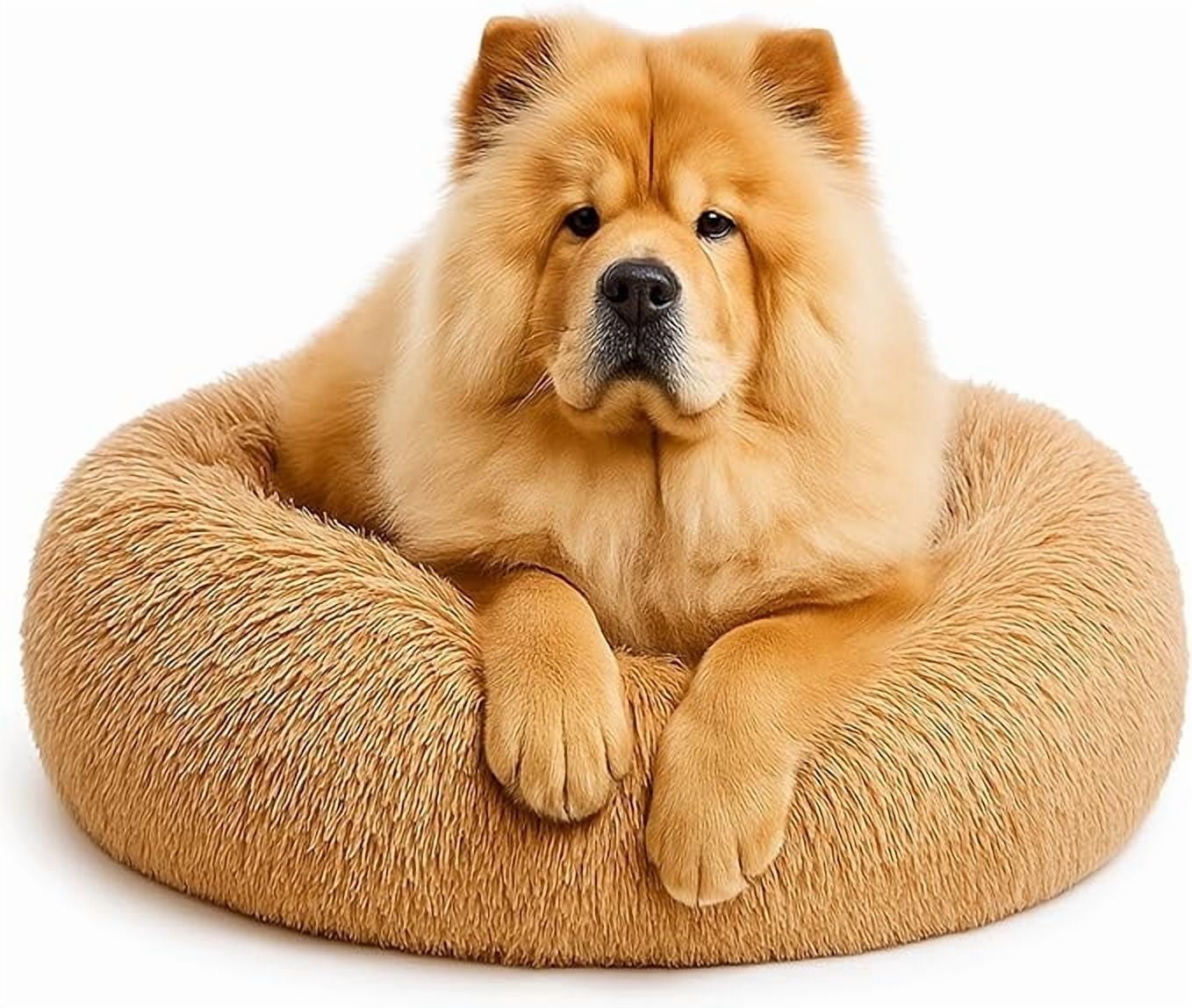 YESINDEED Calming Dog Bed - Fluffy Donut Cuddler for Anxiety Relief, Orthopedic Pet Bed (Camel, Large)