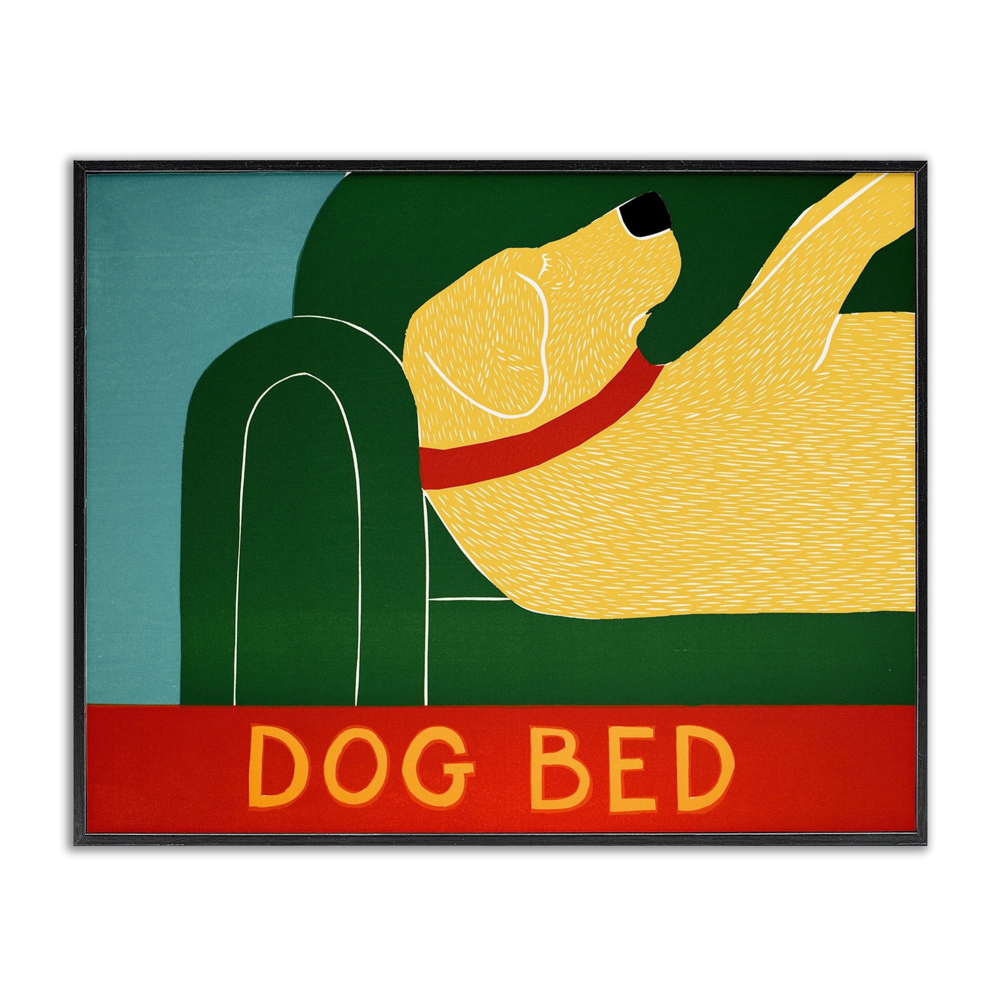 Dog Bed Labrador Black Framed Giclee Art, design by Stephen Huneck