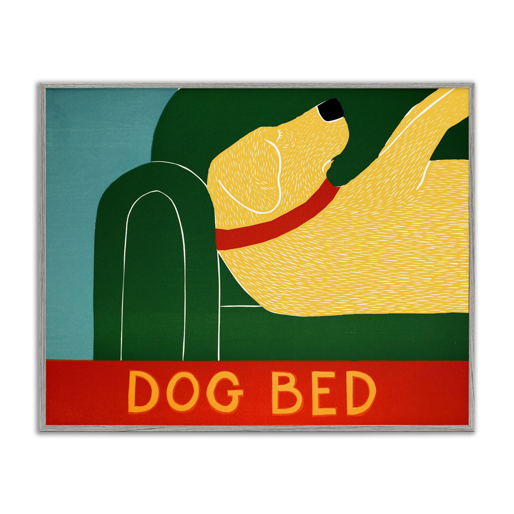 Dog Bed Labrador Gray Framed Giclee Art, design by Stephen Huneck