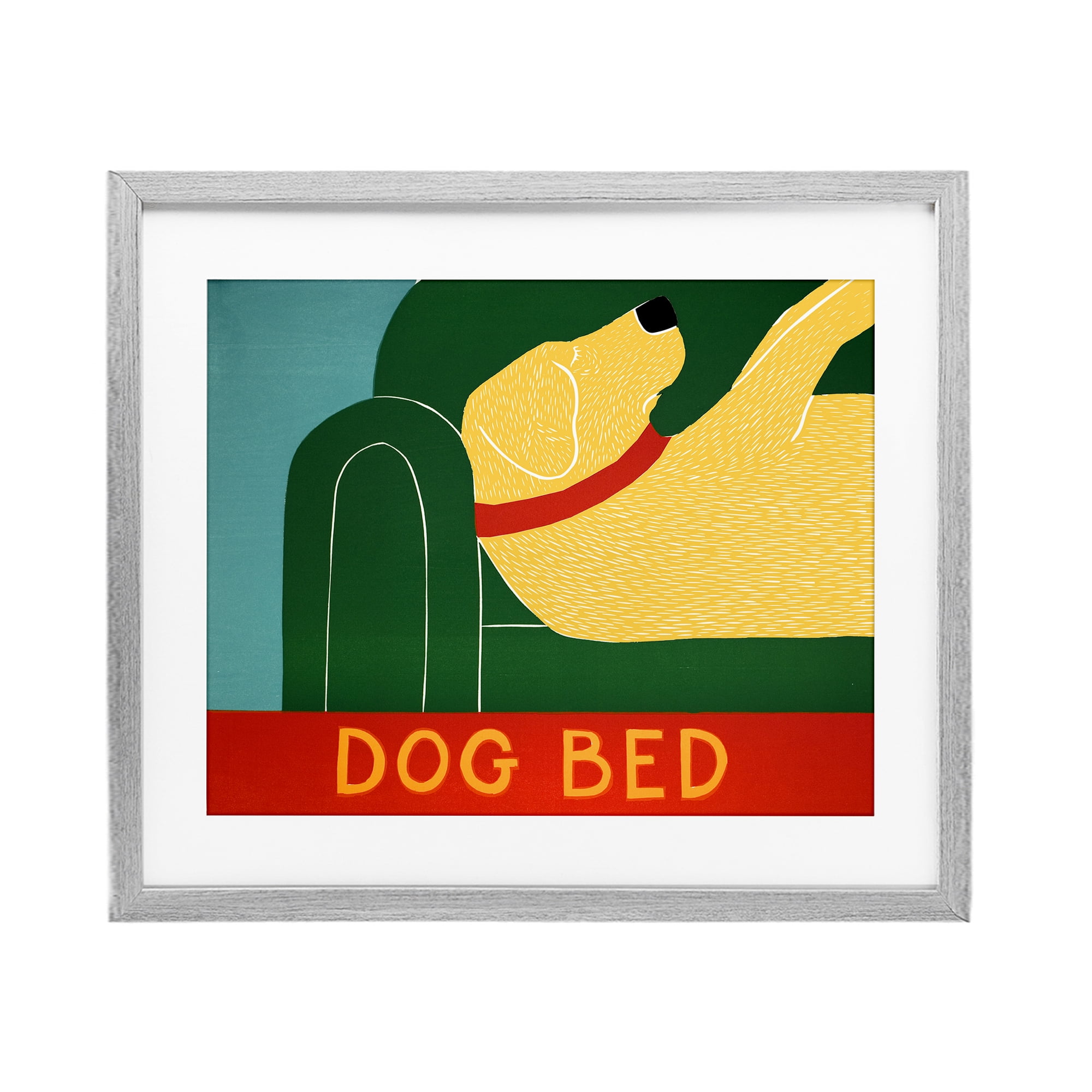 Dog Bed Labrador Gray Framed Print Under Glass, design by Stephen Huneck