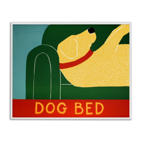 Dog Bed Labrador White Framed Giclee Art, design by Stephen Huneck