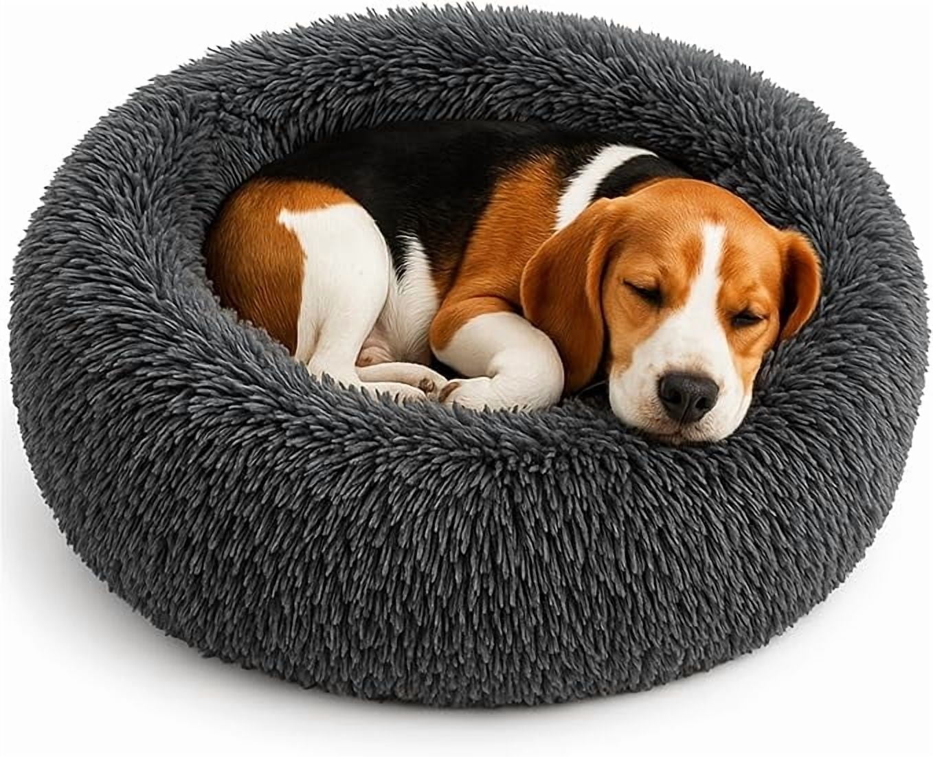 YESINDEED Calming Dog Bed - Fluffy Donut Cuddler for Anxiety Relief, Orthopedic Pet Bed (M Grey)