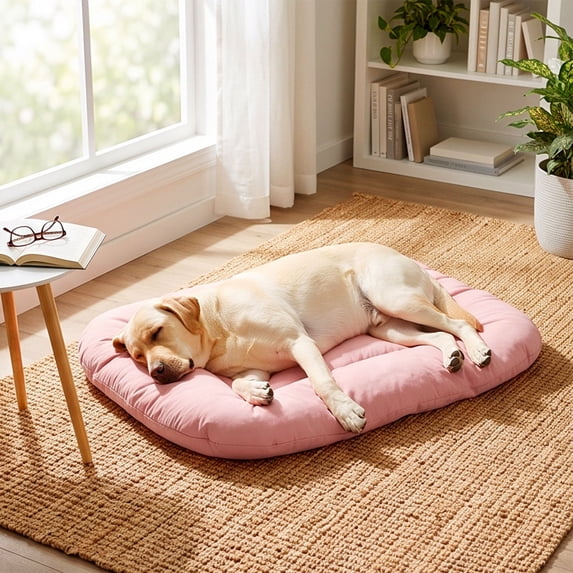 Dog Bed Mat, Cat Crate Pad with Non-Slip Bottom, Washable Soft Pet Kennel Beds for Small Medium Large Dogs (Pink, 24"x30", L)