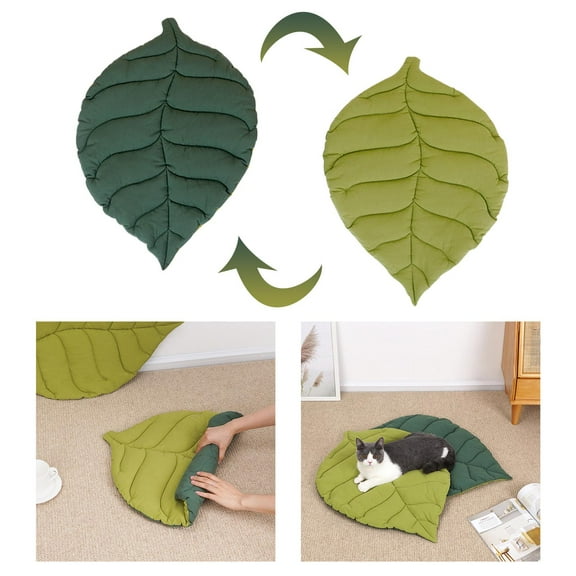 Dog Bed Mat Dog Crate Pad Bed Washable AntiSlip Crate Pad Leaf Shape Green Leaf