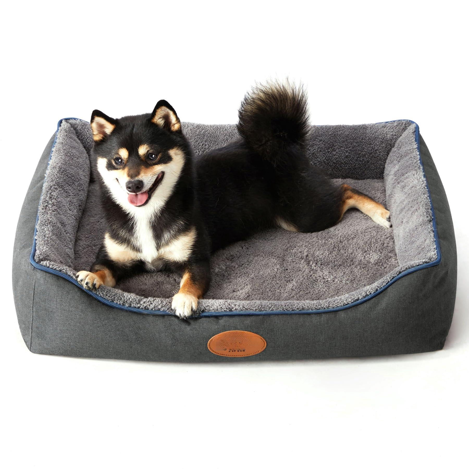 Dog Bed Medium Size  Durable Egg Crate Foam Sofa Wit Washable Removable Cover Waterproof Lining Pet For Large Dogs (dark Grey-velvet 26.4" L X 21.7" W 6.2" Th)