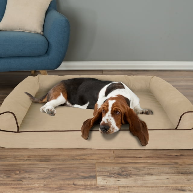 Dog Bed Orthopedic Pet Sofa Bed with Memory Foam and Foam Stuffed Bolsters 42x28x8.5 Tan