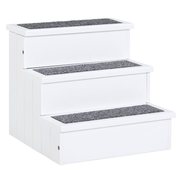 Dog Bed PawHut 3 Step Wooden Carpeted Non Slip Pet Stairs Ramp for Cats and Small Dogs - White,Large Dog Bed