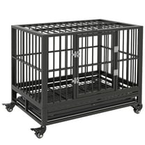 Dog Bed PawHut 36" Heavy Duty Dog Crate Metal Cage Kennel with Lockable Wheels, Double Door and Removable Tray, Gray,Orthopedic Dog Bed