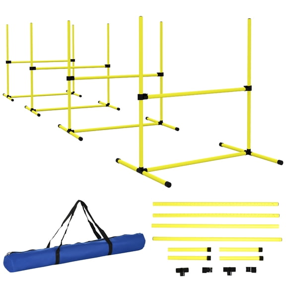 Dog Bed PawHut 4 Piece Dog Agility Training Equipment for Dog Agility Course with Adjustable Height Jump Bars, Included Carry Bag, & Displacing Top Bar, Yellow,Large Dog Bed