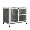 thumbnail image 1 of Dog Bed PawHut Indoor Rabbit Hutch with Wheels, Desk and Side Table Sized, Wood Rabbit Cage, Waterproof Small Rabbit Cage, Gray,Large Dog Bed, 1 of 9