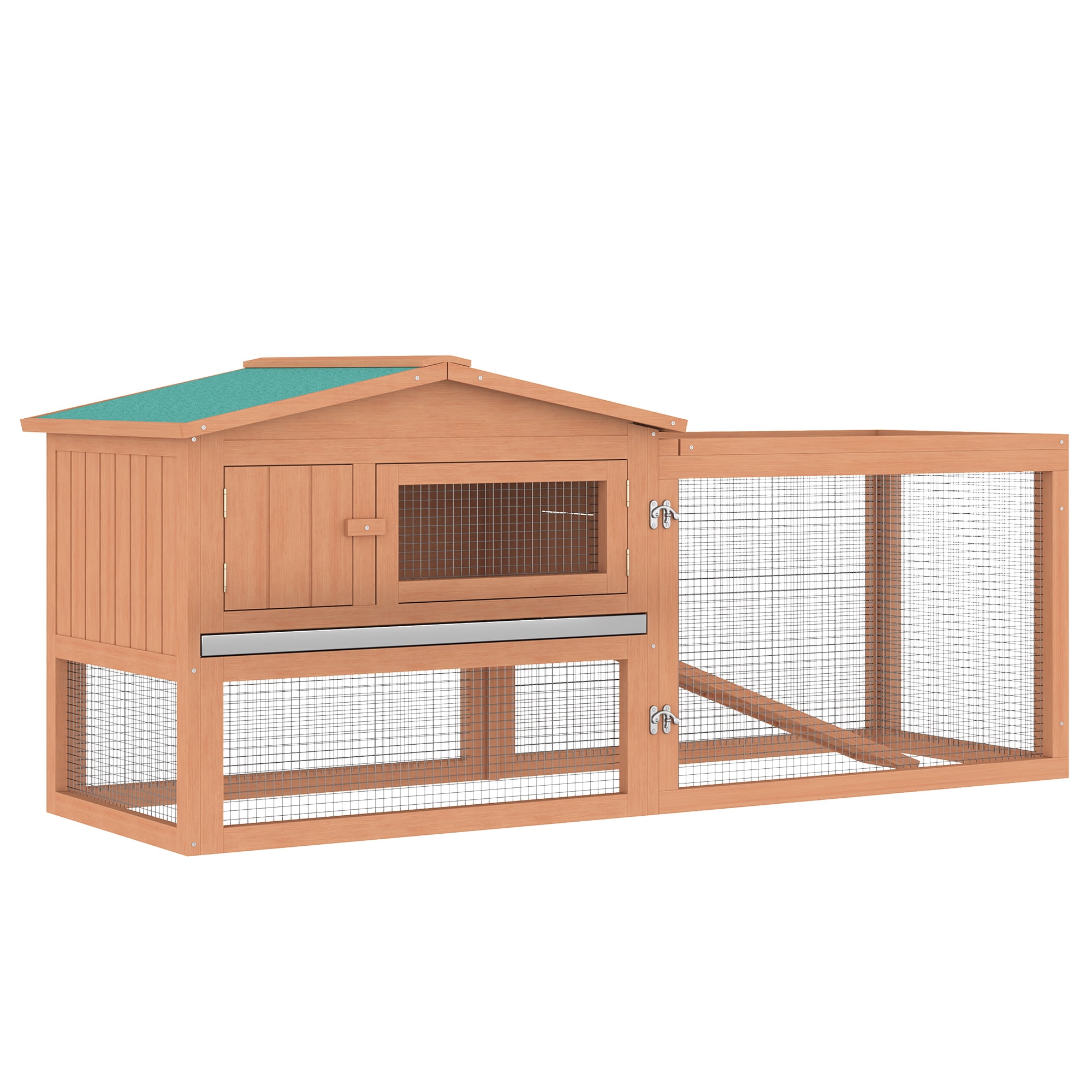 Dog Bed PawHut Rabbit Hutch 2-Story Bunny Cage Small Animal House with Slide Out Tray, Detachable Run, for Indoor Outdoor, 61.5" x 23" x 27", Natural,Large Dog Bed