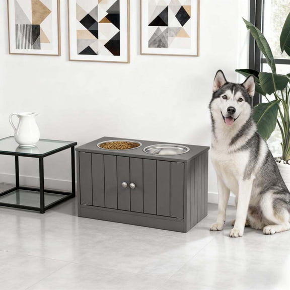 Dog Bed Pet Bowls,Elevated Dog Bowls with Storage Cabinet Containing Large Capacity,Large Dog Bed