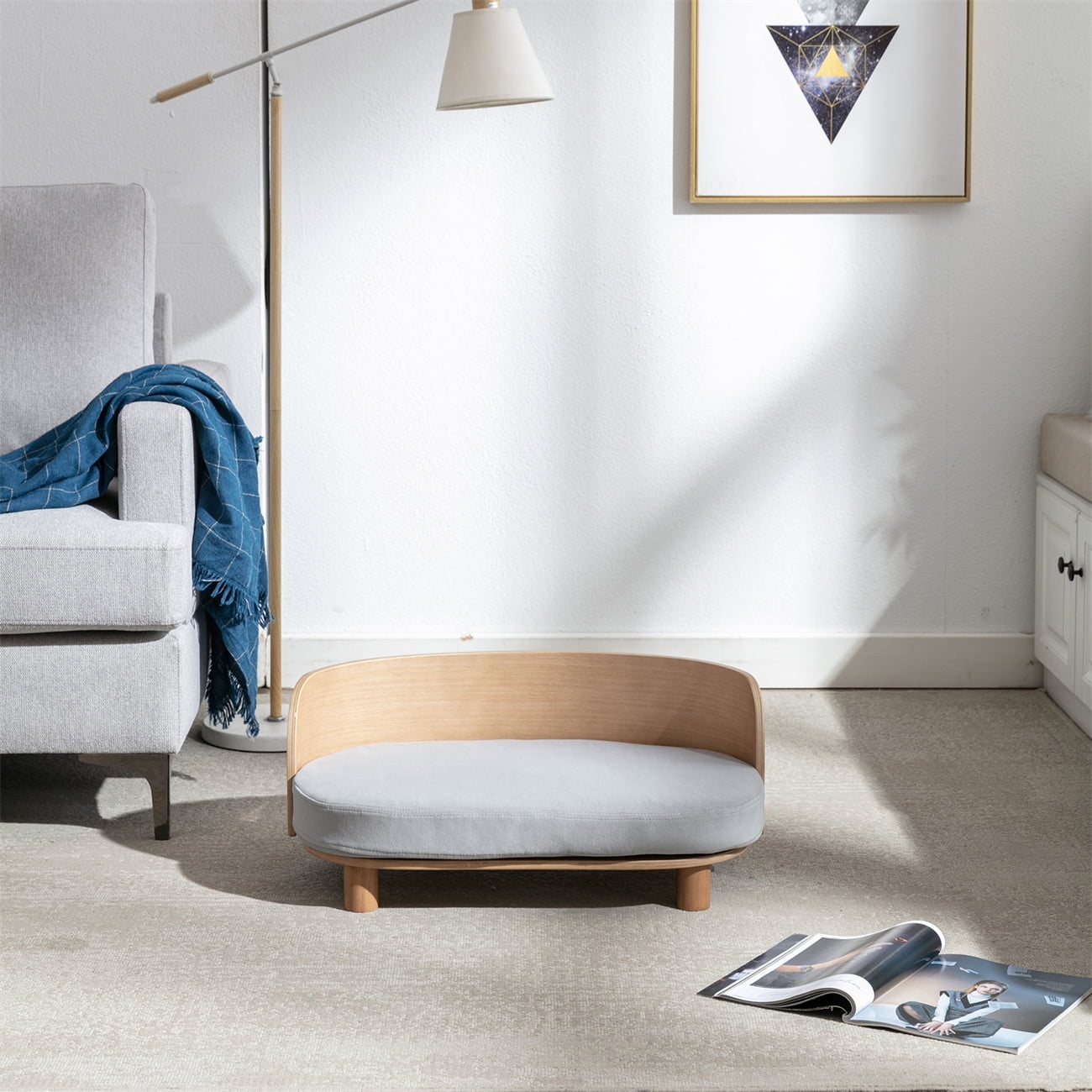 Dog Bed Pet Sofa, Upholstered Pet Sofa with Solid Wood Legs and Bent