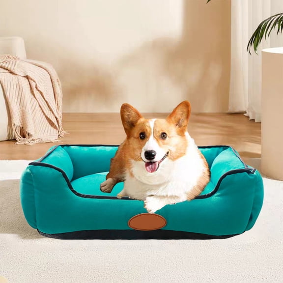 Dog Bed with Removable Cushion/Pillow for Medium Small Dogs, Washable Pet Bed with Side Easy to Wash Puppy Bed, Large Rectangle Cat Bed for Indoor Cat with Anti-Slip Bottom, 19 Inch