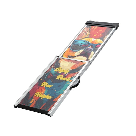 Dog Bed Retractable Aluminum Dog Ramp, Portable Pet Steps for Cars Trucks SUVs, Telescoping Dog Ramp with Non-Slip Surfaces, Colorful Patterns,Large Dog Bed