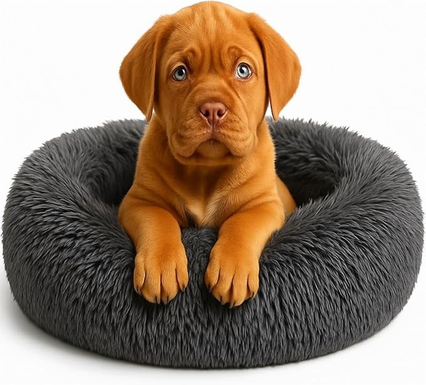 YESINDEED Calming Dog Bed - Fluffy Donut Cuddler for Anxiety Relief, Orthopedic Pet Bed (Dark Grey, Small)