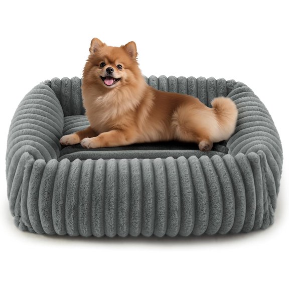 Dog Bed for Small Medium Dog, Washable Orthopedic Pet Bed with Removable Cover, Rectangle Soft Calming Sleeping Puppy Bed Durable Pet Cuddler with Anti-Slip Bottom, Grey, M (25"x21"x7")