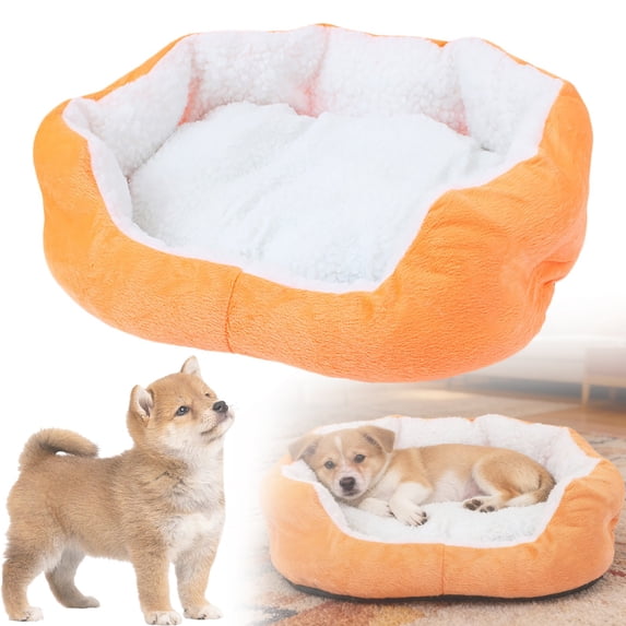 Dog Bed for Small Medium Dogs Washable, Orthopedic Puppy Bed Soft Plush Pet Bed Cozy Dog Beds Indoor Cute Cat Bed Warm Cushion Dog Bed Orange 17.7x15.7x4.3 in