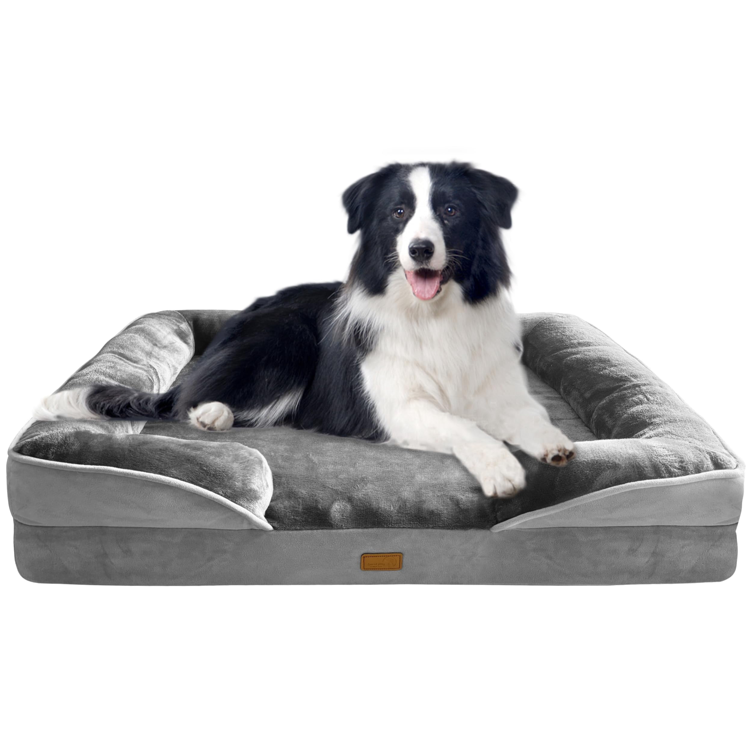 Dog Bed With Sides - Sofa Beds For Large Dogs  Supportive Foam Pet Couch Washable Removable Cover Waterproof Lining And Non-slip Bottom Grey L-plus