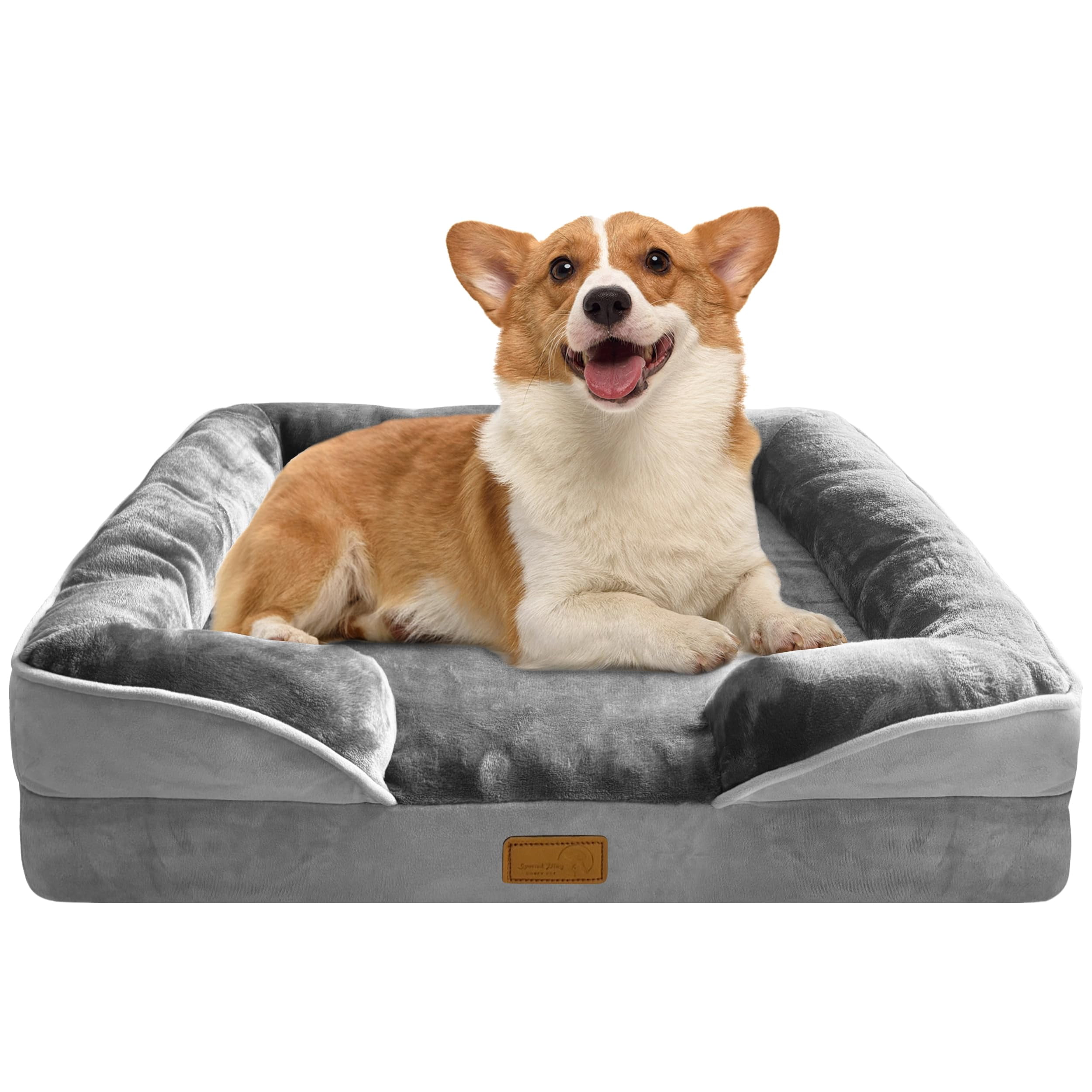 Dog Bed With Sides - Sofa Beds For Medium Dogs  Supportive Foam Pet Couch Washable Removable Cover Waterproof Lining And Non-slip Bottom Grey M