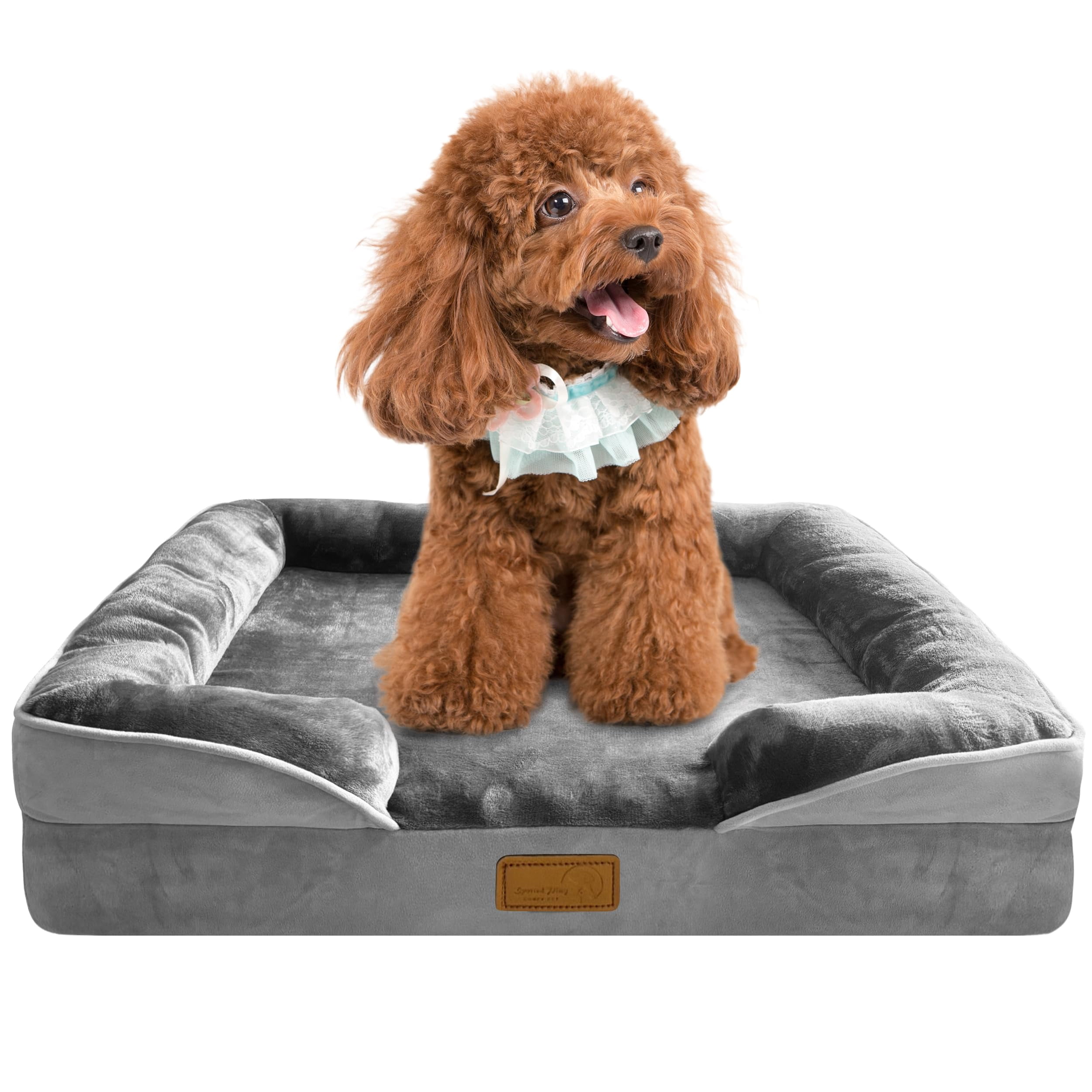Dog Bed With Sides - Sofa Beds For Small Dogs  Supportive Foam Pet Couch Washable Removable Cover Waterproof Lining And Non-slip Bottom Grey S