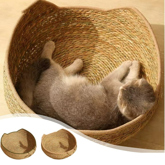 Dog Bed Woven Grass Pet Bed For All Seasons Scratch Pad Pet Bed Detachable And Washable Grass Pet Bed