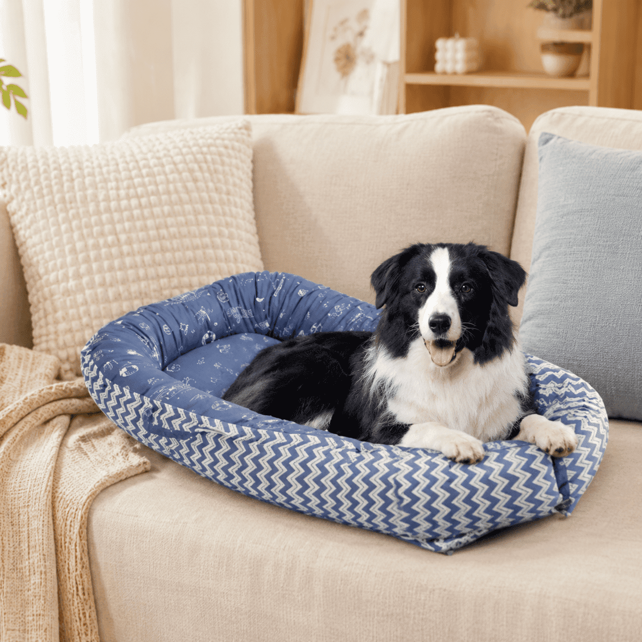 Dog Bed and Cat Bed - 100% Cotton with Foam Pet Bed for Small and Large Dogs-Blue