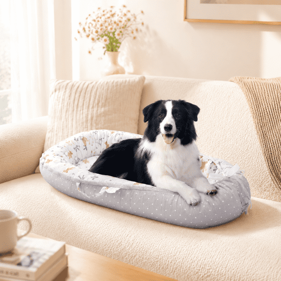 Dog Bed and Cat Bed - 100% Cotton with Foam Pet Bed for Small and Large Dogs-Grey